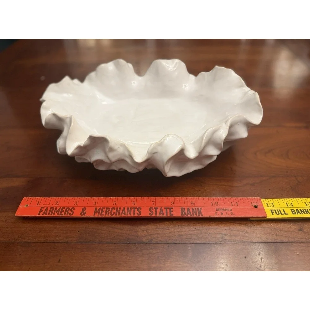 Three Hands Corp. White Ruffled Ceramic Decorative Bowl Centerpiece – Item 01004